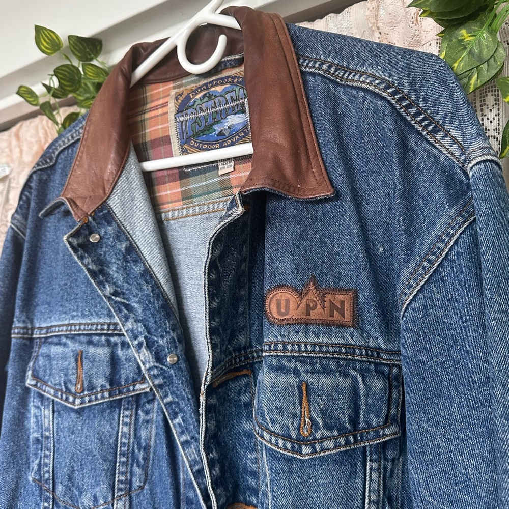 Dunbrooke Special EditionVintage Denim Trucker Jacket with Brown Leather Accents